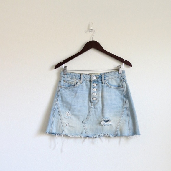 Free People Distressed Denim Mini Skirt Ripped - Picture 2 of 11